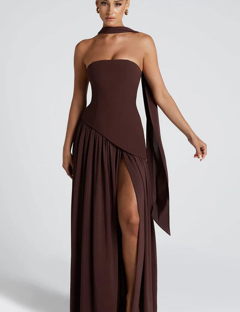 Anna Strapless Asymmetric Maxi Dress